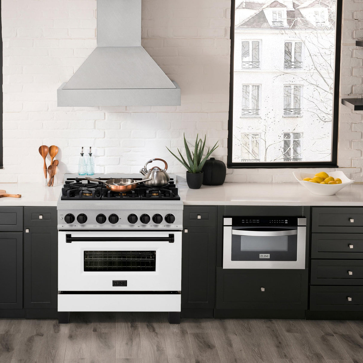 ZLINE Autograph Edition 36" 4.6 cu. ft. Dual Fuel Range with Gas Stove and Electric Oven in DuraSnow Stainless Steel with White Matte Door and Accents (RASZ-WM-36) [Color: Matte Black] - (RASZWM36MB)