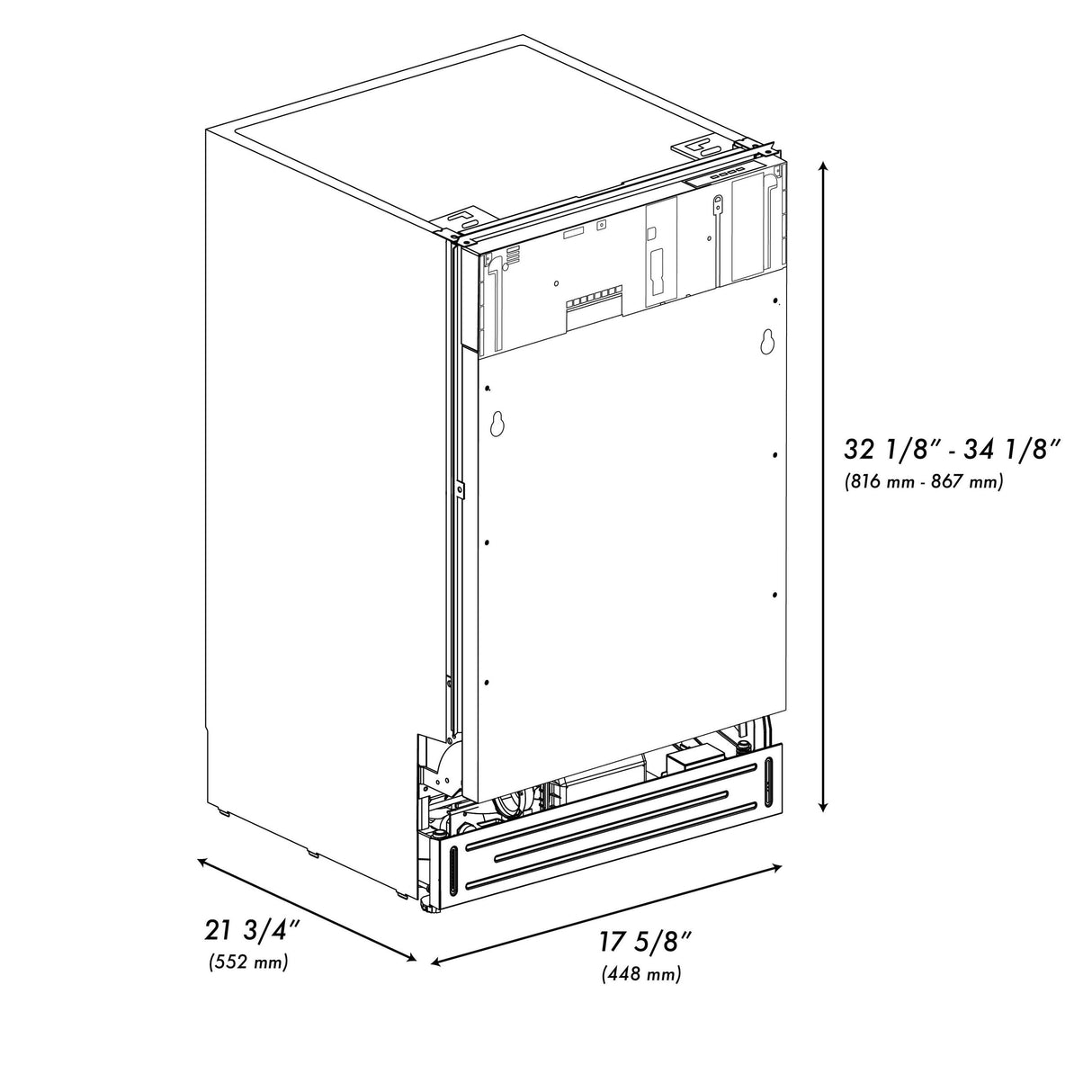 ZLINE 18" Tallac Series 3rd Rack Top Control Dishwasher in Custom Panel Ready with Stainless Steel Tub, 51dBa (DWV-18) - (DWV18)