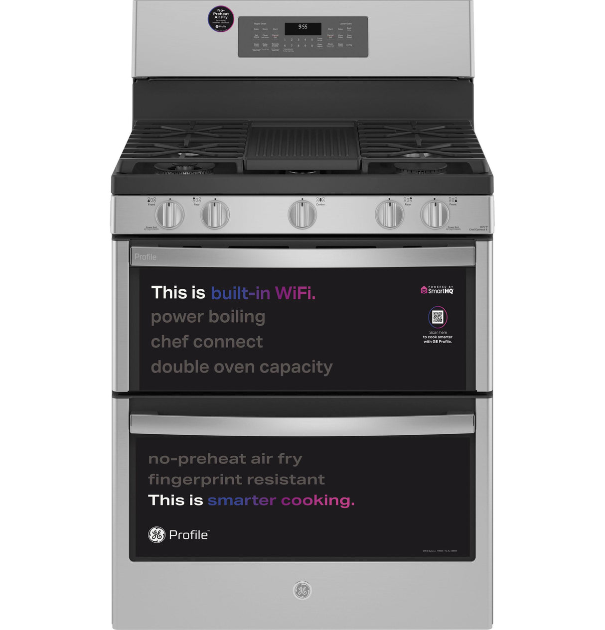 GE Profile(TM) 30" Free-Standing Gas Double Oven Convection Fingerprint Resistant Range with No Preheat Air Fry - (PGB965YPFS)