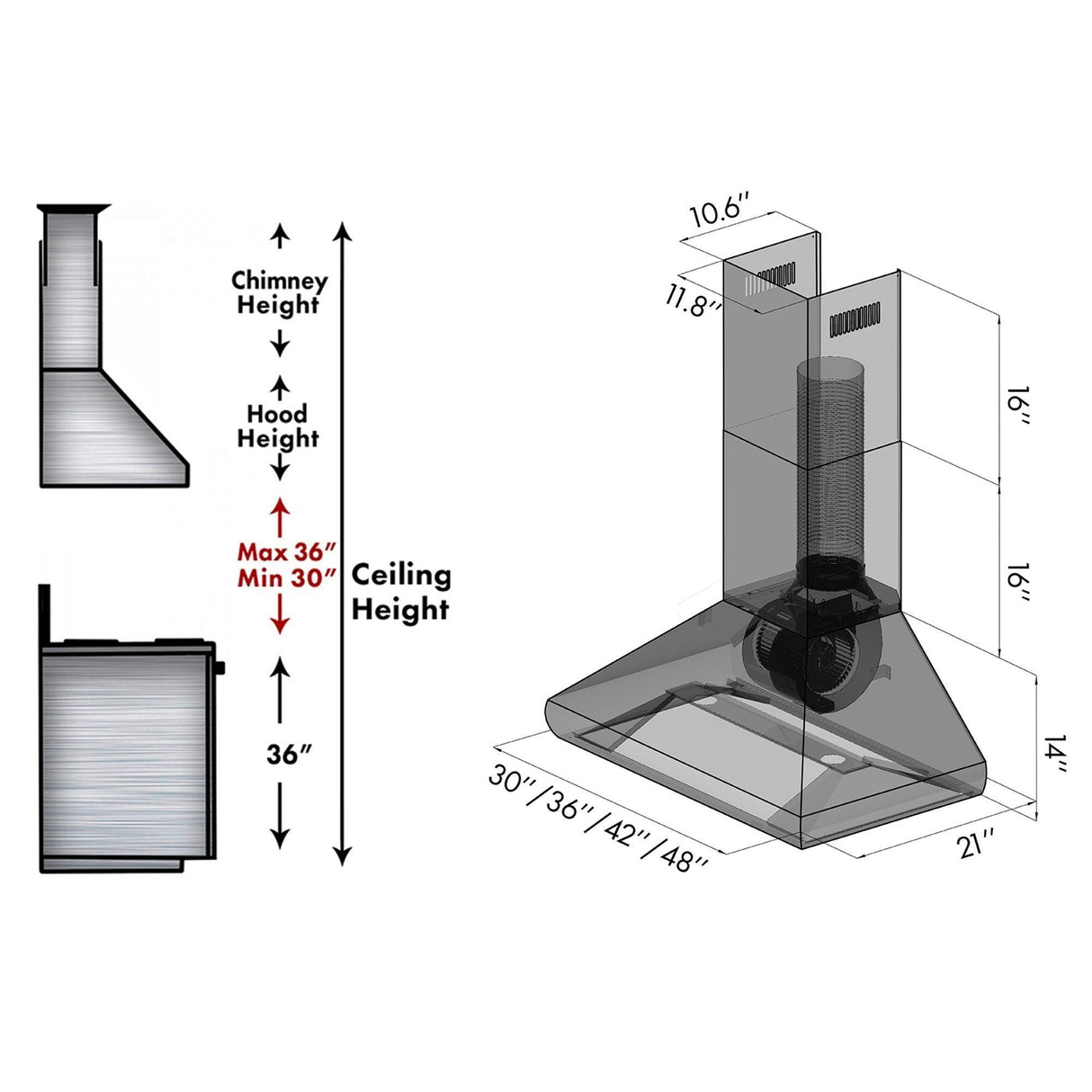 ZLINE Professional Convertible Vent Wall Mount Range Hood in Stainless Steel (587) - (58748)