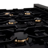 ZLINE 36 in. Porcelain Gas Stovetop in Black Stainless with 6 Gas Brass Burners (RTB-BR-36) [Color: Black Stainless Steel with Brass Burners] - (RTBBR36)