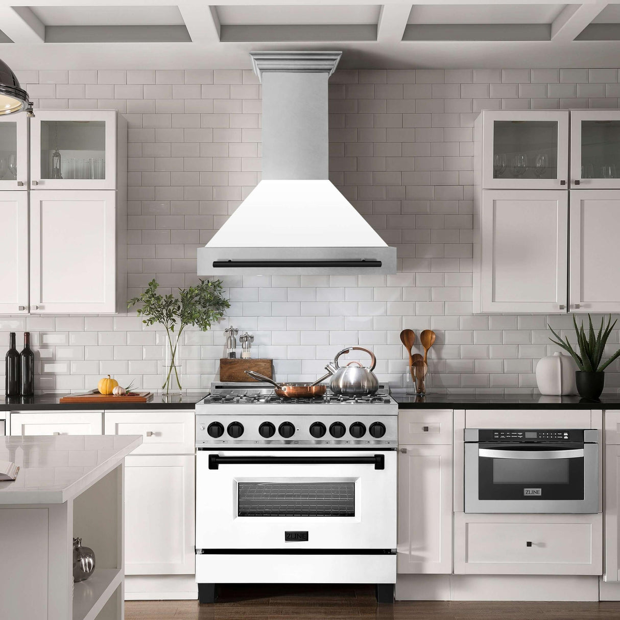 36 in. ZLINE Autograph Edition DuraSnow Stainless Steel Range Hood with White Matte Shell and Accented Handle (8654SNZ-WM36) [Color: Matte Black] - (8654SNZWM36MB)