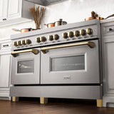 ZLINE Autograph Edition 60 in. 7.4 cu. ft. Dual Fuel Range with Gas Stove and Electric Oven in DuraSnow Stainless Steel with Accents (RASZ-SN-60) - (RASZSN60G)