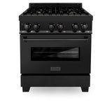 ZLINE 30 in. 4.0 cu. ft. Dual Fuel Range with Gas Stove and Electric Oven in Black Stainless Steel (RAB-BR-30) - (RABBR30)