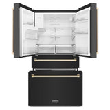 ZLINE 36" Autograph Edition 21.6 cu. ft 4-Door French Door Refrigerator with Water and Ice Dispenser in Fingerprint Resistant Black Stainless Steel with Traditional Handles [Color: Gold Accents] - (RFMZW36BSG)