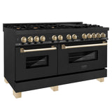 ZLINE Autograph Edition 60" 7.4 cu. ft. Dual Fuel Range with Gas Stove and Electric Oven in Black Stainless Steel with Accents (RABZ-60) [Color: Champagne Bronze] - (RABZ60CB)