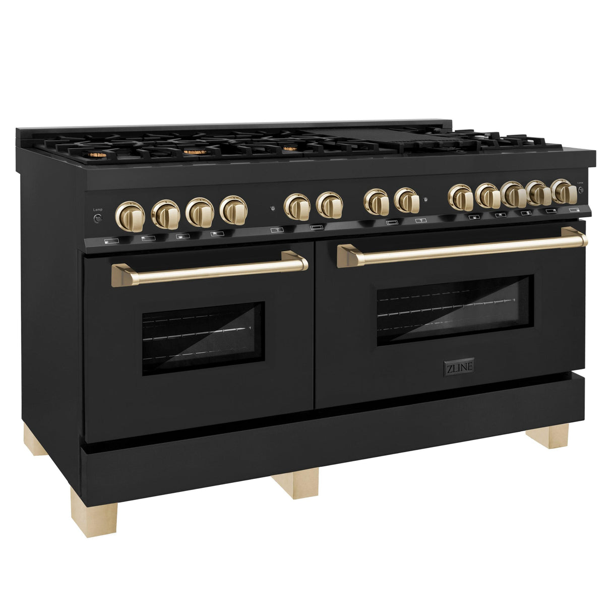 ZLINE Autograph Edition 60" 7.4 cu. ft. Dual Fuel Range with Gas Stove and Electric Oven in Black Stainless Steel with Accents (RABZ-60) [Color: Polished Gold Accents] - (RABZ60G)