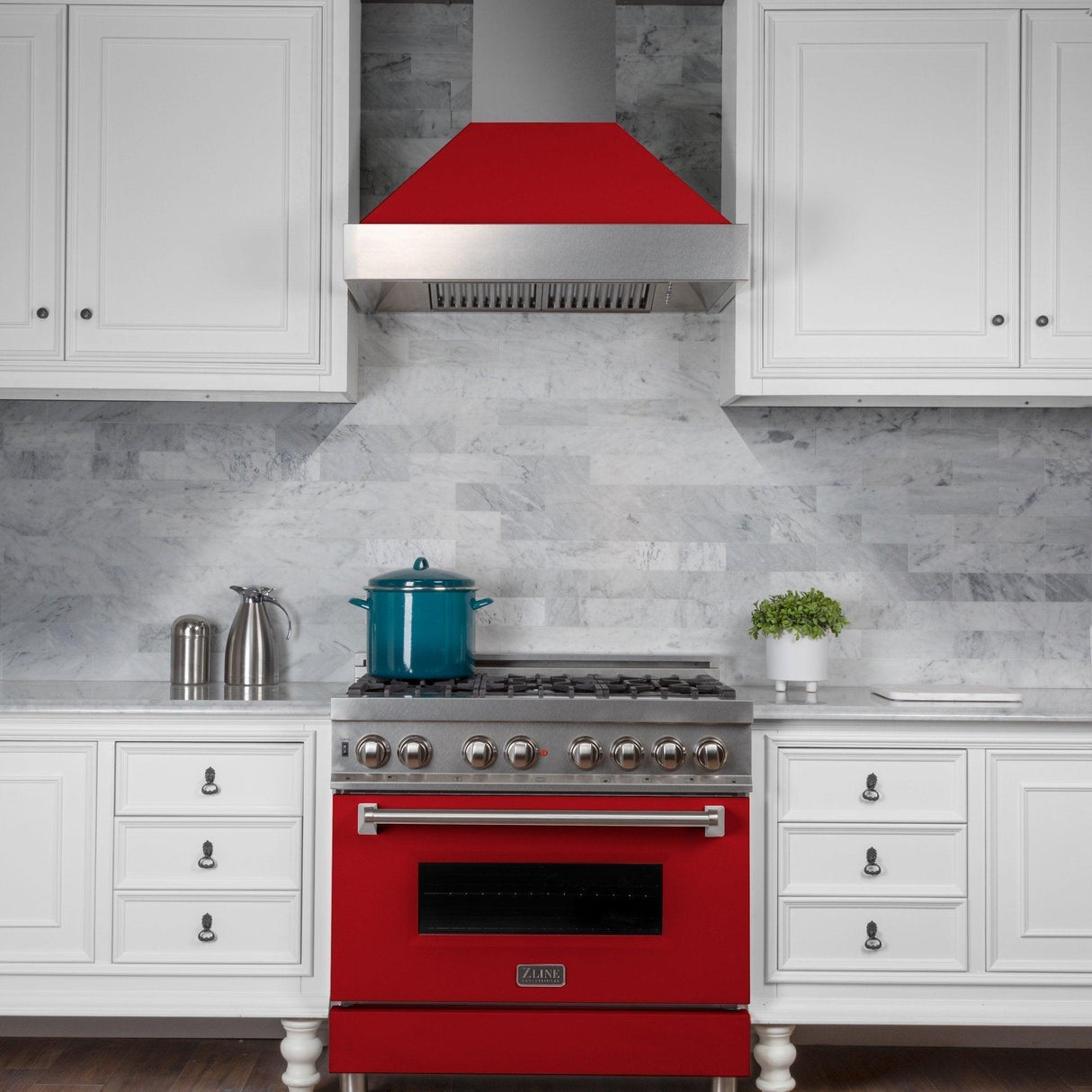 ZLINE Ducted DuraSnow Stainless Steel Range Hood with Red Matte Shell (8654RM) - (8654RM30)