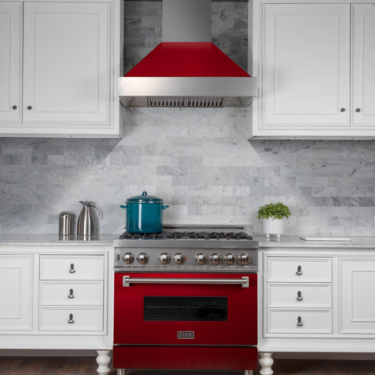 ZLINE Ducted DuraSnow Stainless Steel Range Hood with Red Gloss Shell (8654RG) - (8654RG30)