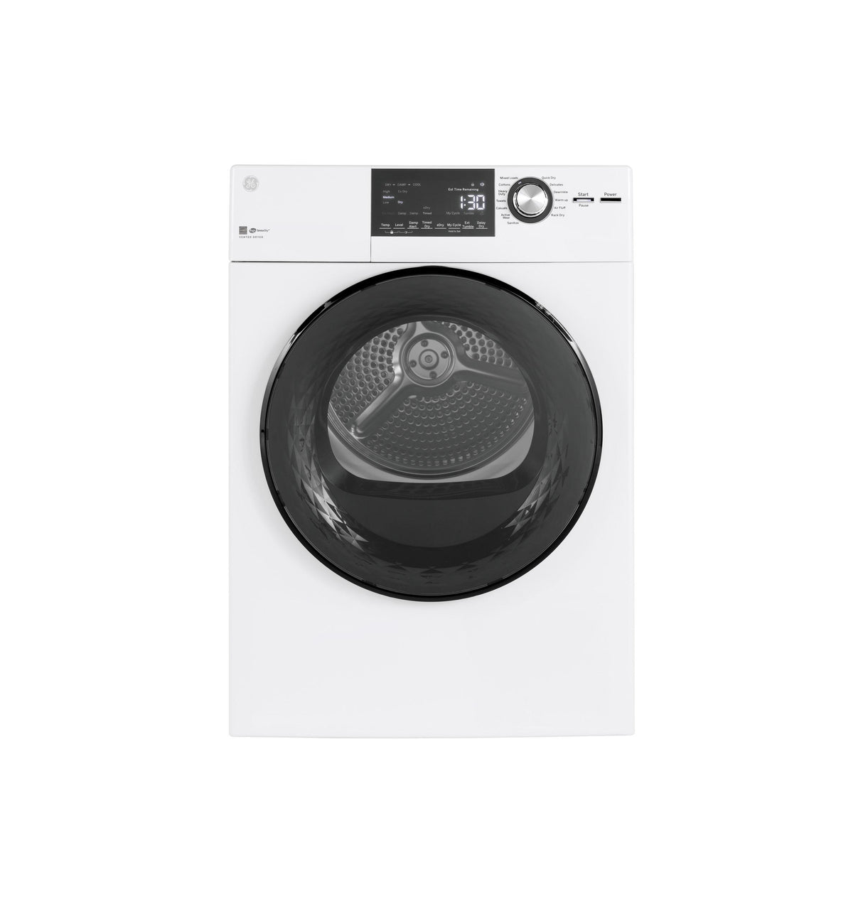 GE(R) ENERGY STAR(R) 24" 4.3 Cu.Ft. Front Load Vented Electric Dryer with Stainless Steel Basket - (GFD14ESSNWW)