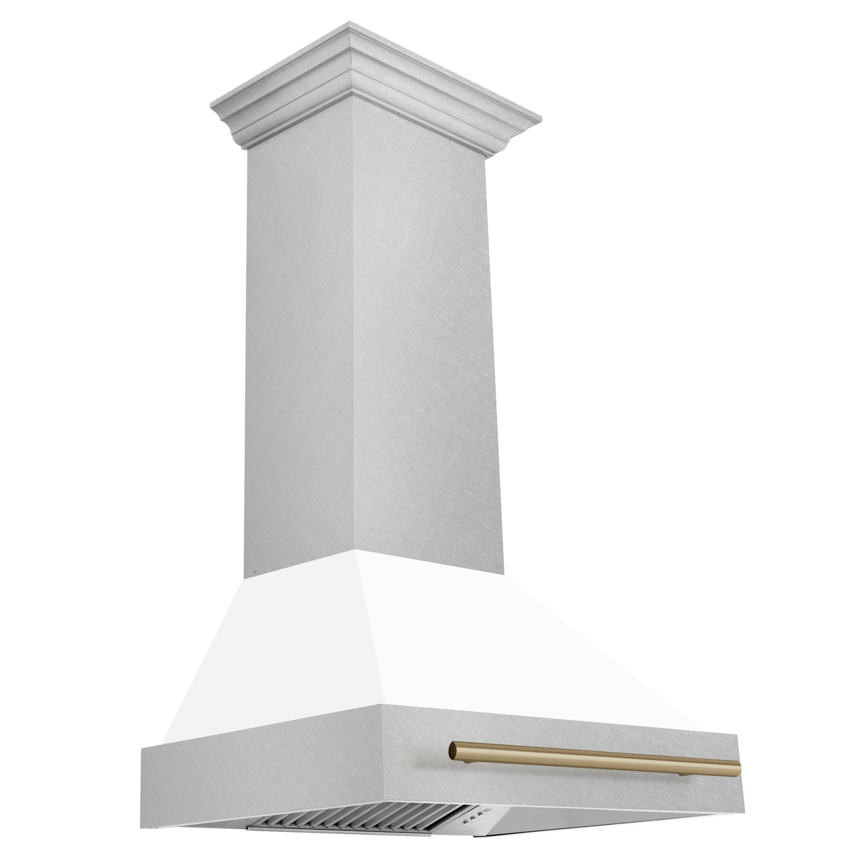 30 in. ZLINE Autograph Edition DuraSnow Stainless Steel Range Hood with White Matte Shell and Accented Handle (8654SNZ-WM30) [Color: Champagne Bronze] - (8654SNZWM30CB)