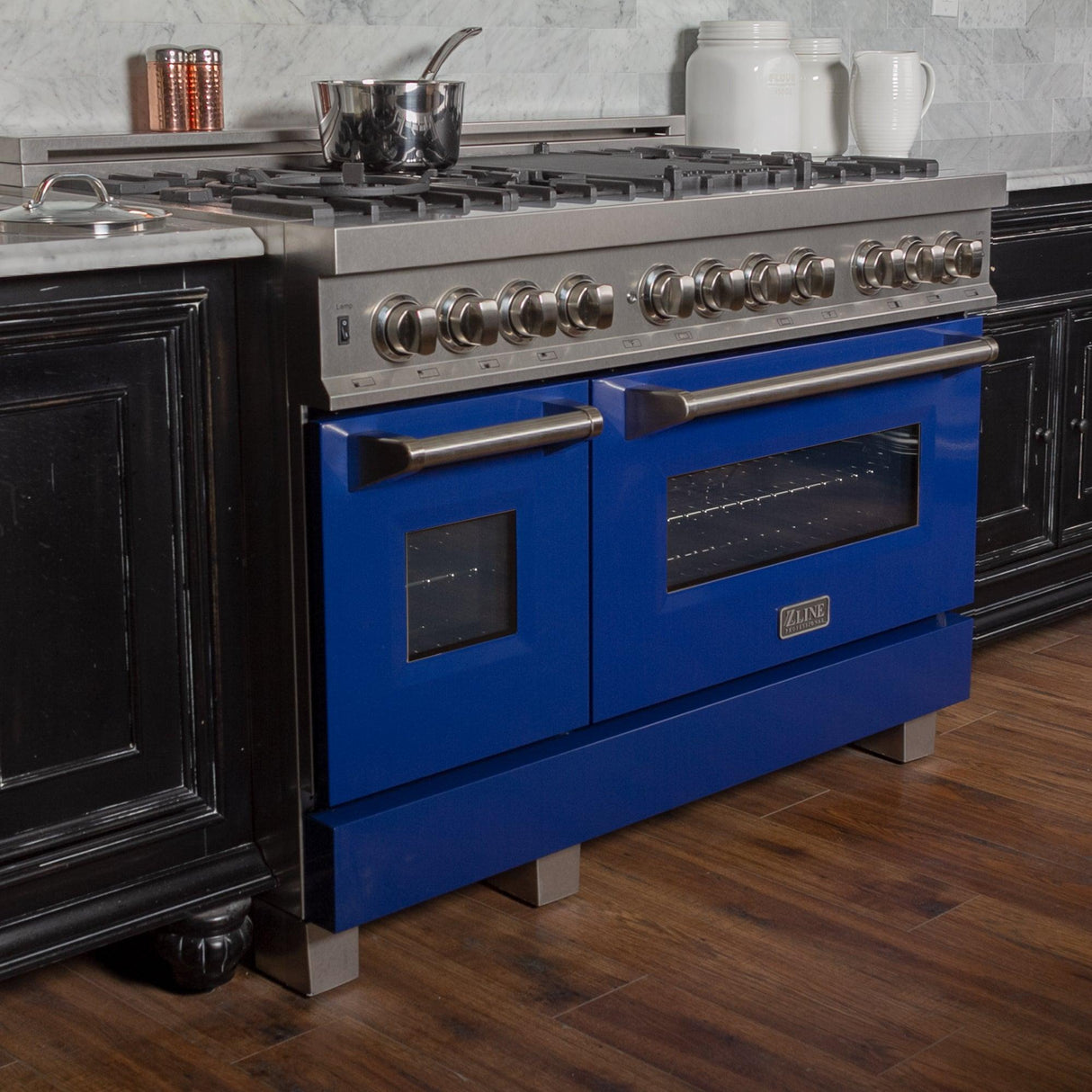 ZLINE 48 in. DuraSnow Stainless Steel 6.0 cu.ft. 7 Gas Burner/Electric Oven Range with Color Door Options (RAS-SN-48) [Color: Blue Matte] - (RASBM48)