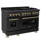 ZLINE Autograph Edition 48" 6.0 cu. ft. Dual Fuel Range with Gas Stove and Electric Oven in Black Stainless Steel with Accents (RABZ-48) [Color: Champagne Bronze] - (RABZ48CB)