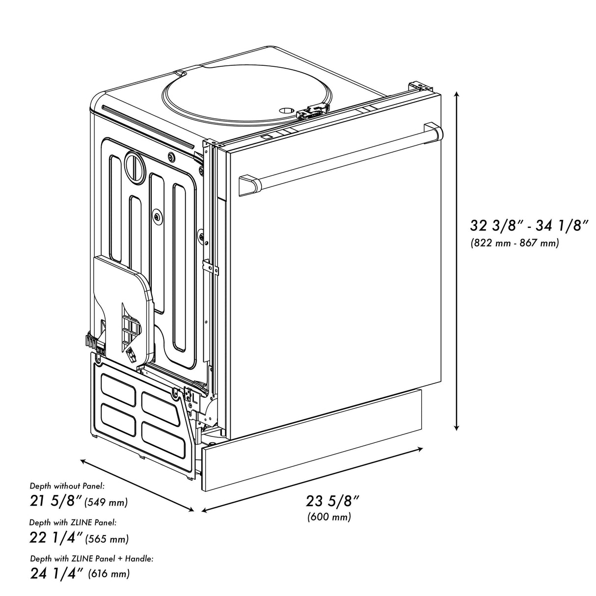 ZLINE 24 in. Top Control Dishwasher with Stainless Steel Tub and Traditional Style Handle, 52dBa (DW-24) [Color: DuraSnow Stainless Steel] - (DWSNH24)