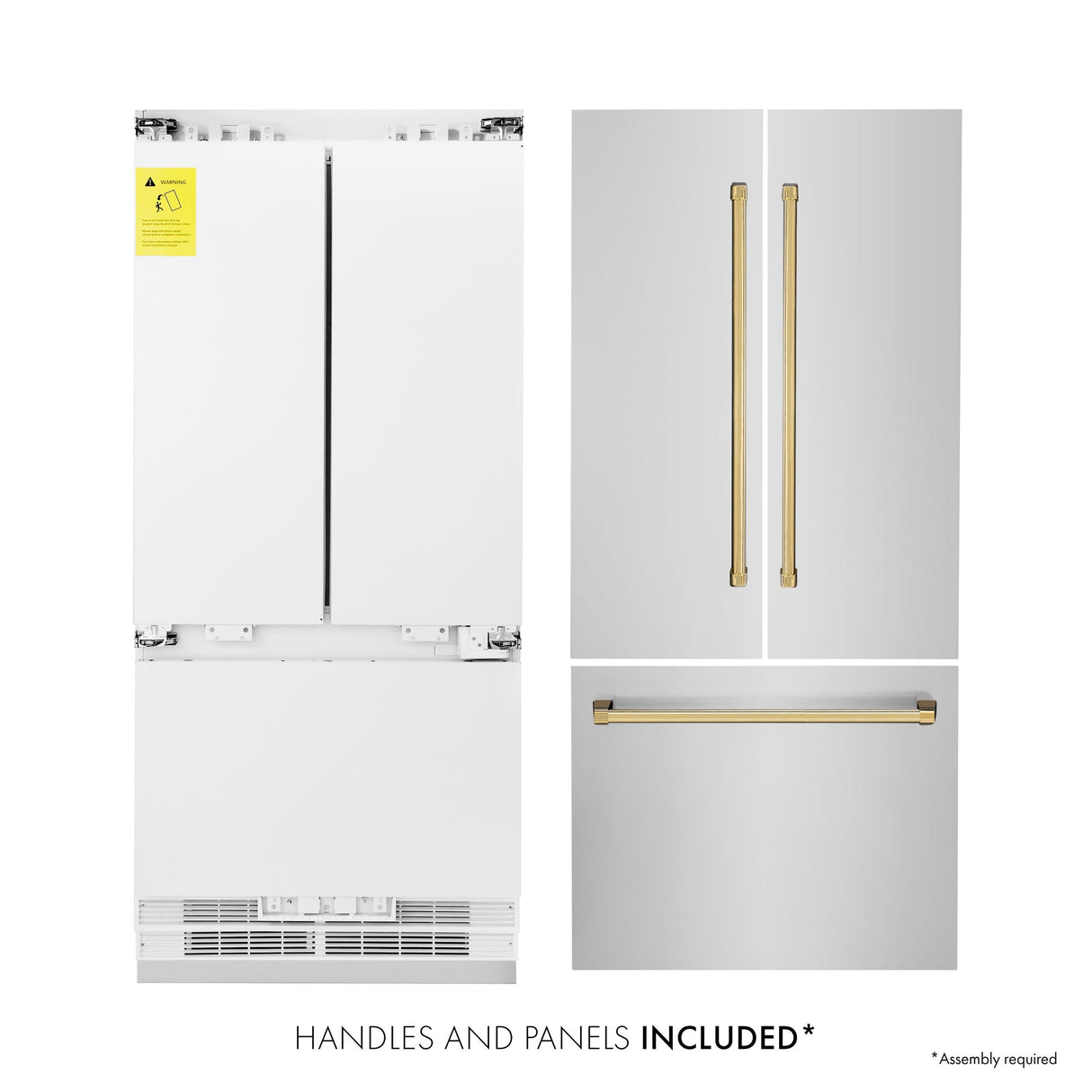 ZLINE 36? Autograph Edition 19.6 cu. ft. Built-in 2-Door Bottom Freezer Refrigerator with Internal Water and Ice Dispenser in Stainless Steel with Polished Gold Accents (RBIVZ-304-36-G) - (RBIVZ30436G)