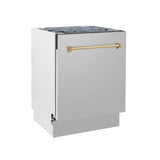 ZLINE Autograph Edition 24" 3rd Rack Top Control Tall Tub Dishwasher in Stainless Steel with Accent Handle, 51dBa (DWVZ-304-24) [Color: Champagne Bronze] - (DWVZ30424CB)