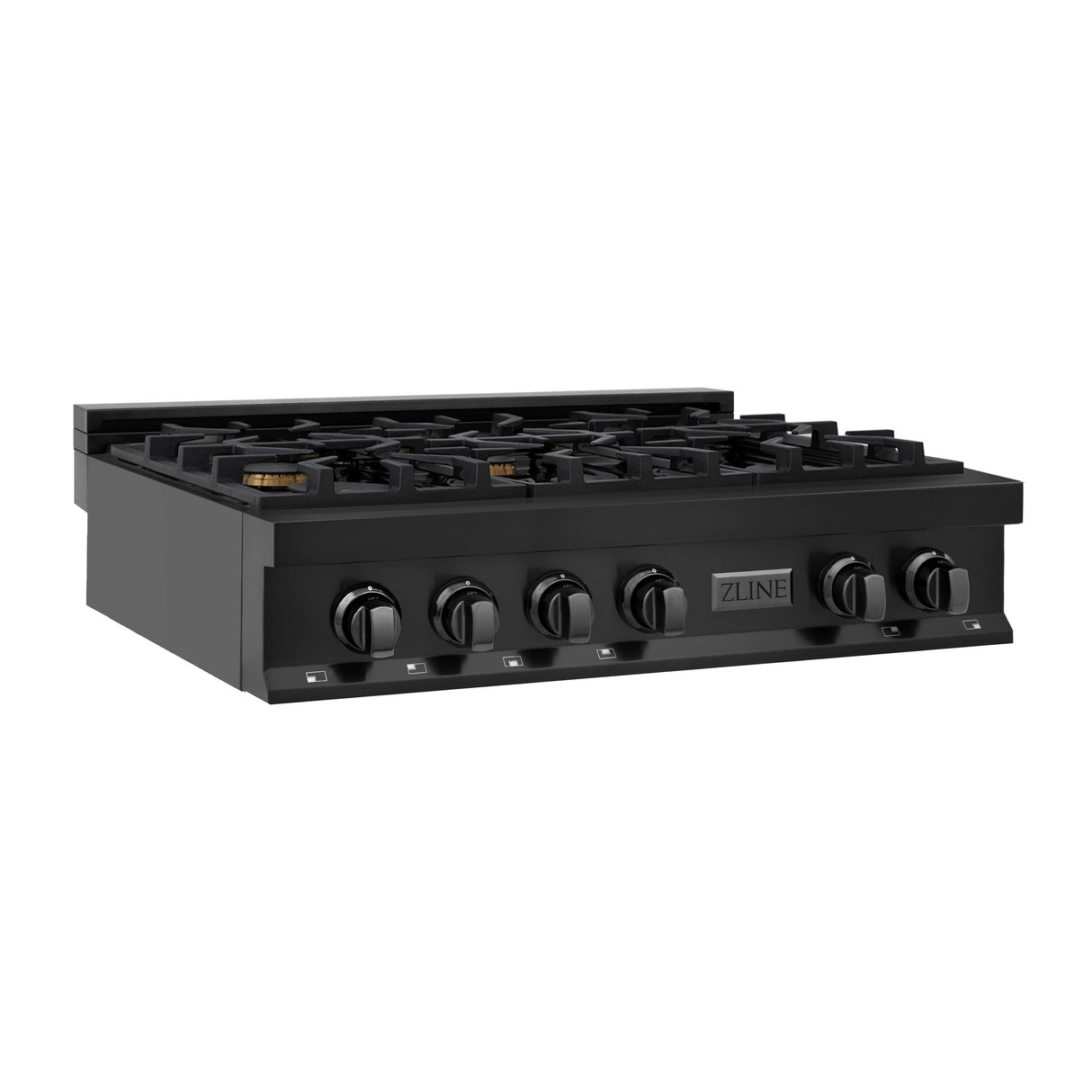 ZLINE 36 in. Porcelain Gas Stovetop in Black Stainless with 6 Gas Brass Burners (RTB-BR-36) [Color: Black Stainless Steel with Brass Burners] - (RTBBR36)