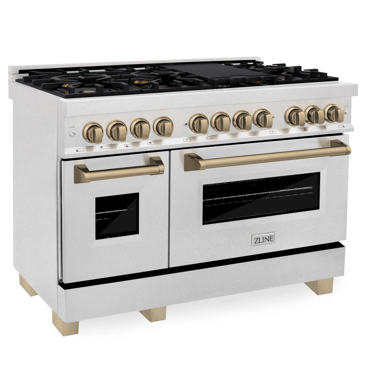 ZLINE Autograph Edition 48" 6.0 cu. ft. Dual Fuel Range with Gas Stove and Electric Oven in DuraSnow Stainless Steel (RASZ-SN-48) [Color: Champagne Bronze] - (RASZSN48CB)