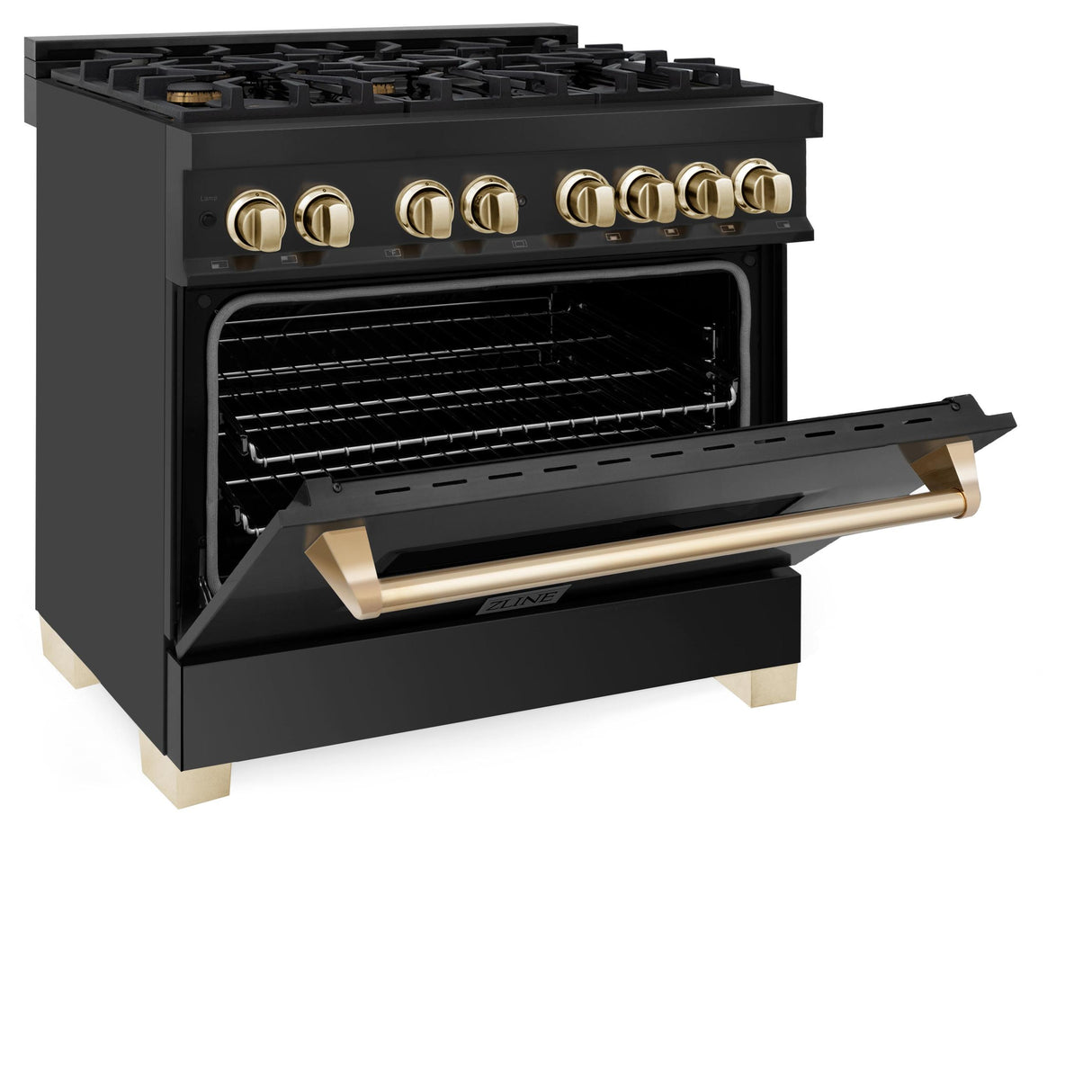 ZLINE Autograph Edition 36" 4.6 cu. ft. Dual Fuel Range with Gas Stove and Electric Oven in Black Stainless Steel with Accents (RABZ-36) [Color: Gold] - (RABZ36G)