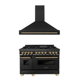 ZLINE 48" Autograph Edition Kitchen Package with Black Stainless Steel Dual Fuel Range and Range Hood with Champagne Bronze Accents (2AKP-RABRH48-CB) - (2AKPRABRH48CB)