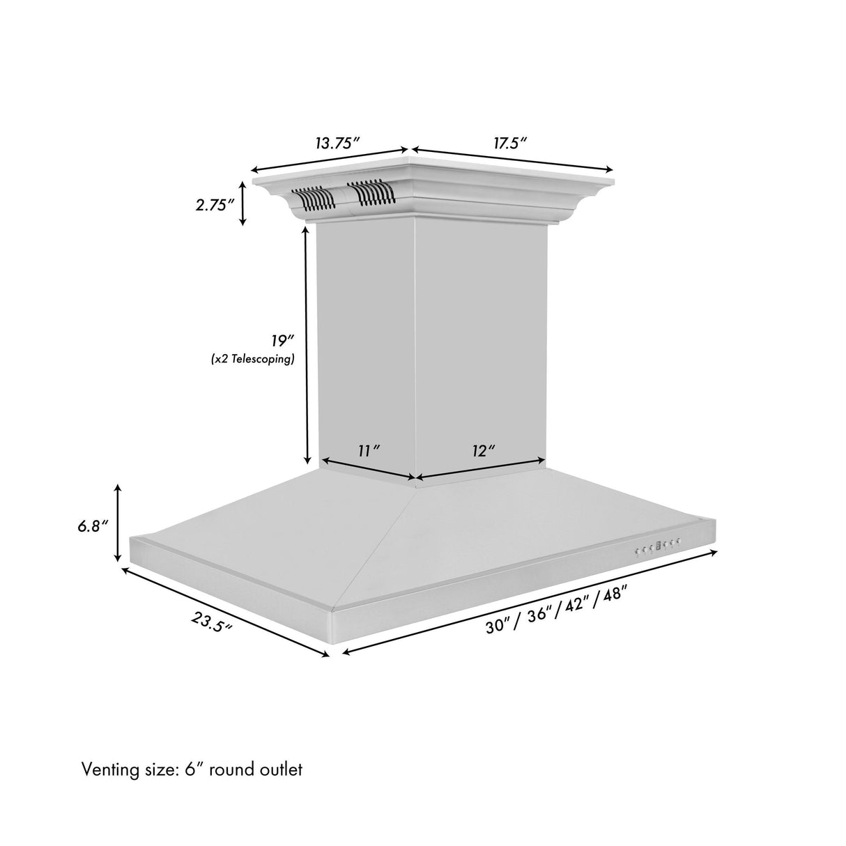 ZLINE Island Mount Range Hood in Stainless Steel with Built-in ZLINE CrownSound Bluetooth Speakers (GL2iCRN-BT) - (GL2ICRNBT30)