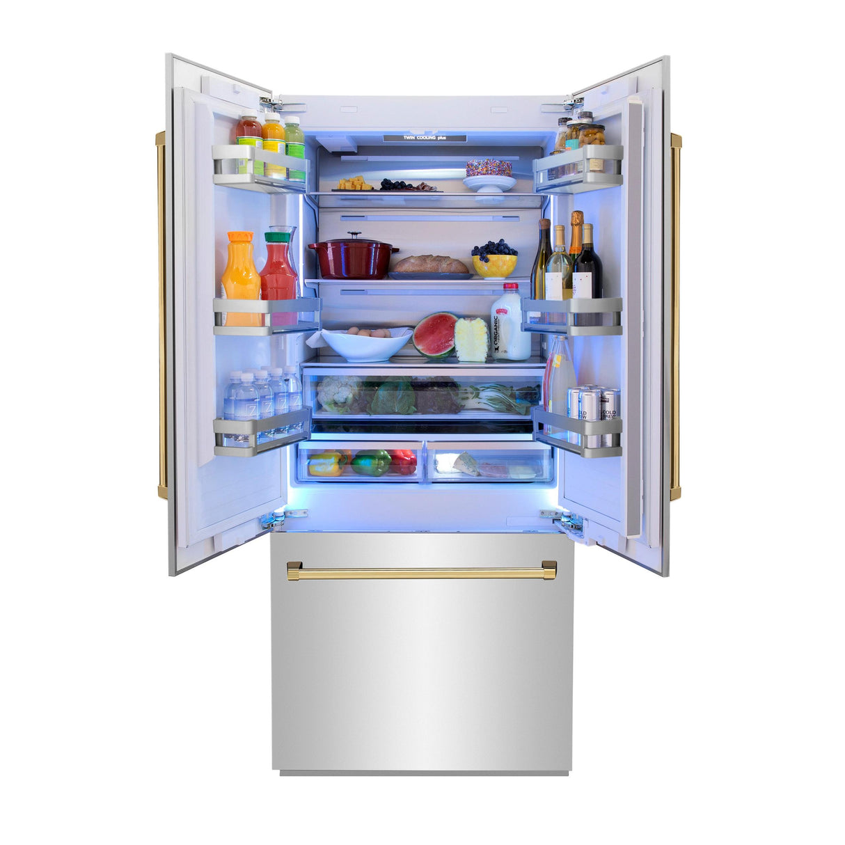 ZLINE 36? Autograph Edition 19.6 cu. ft. Built-in 2-Door Bottom Freezer Refrigerator with Internal Water and Ice Dispenser in Stainless Steel with Polished Gold Accents (RBIVZ-304-36-G) - (RBIVZ30436G)