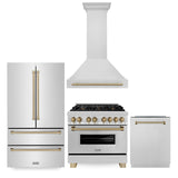 ZLINE 36" Autograph Edition Kitchen Package with Stainless Steel Dual Fuel Range, Range Hood, Dishwasher and Refrigeration with Champagne Bronze Accents (4KAPR-RARHDWM36-CB) - (4KAPRRARHDWM36CB)