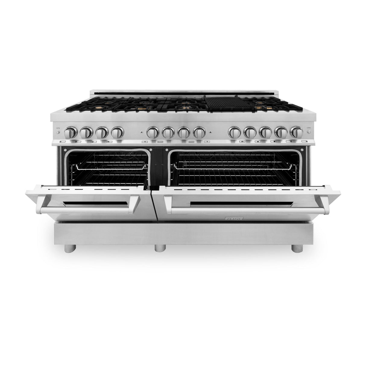 ZLINE 60 in. 7.4 cu. ft. Dual Fuel Range with Gas Stove and Electric Oven in Stainless Steel with Color Options (RA60) [Color: Stainless Steel with Brass Burners] - (RABR60)