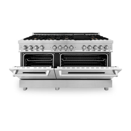 ZLINE 60 in. 7.4 cu. ft. Dual Fuel Range with Gas Stove and Electric Oven in Stainless Steel with Color Options (RA60) [Color: Stainless Steel with Brass Burners] - (RABR60)