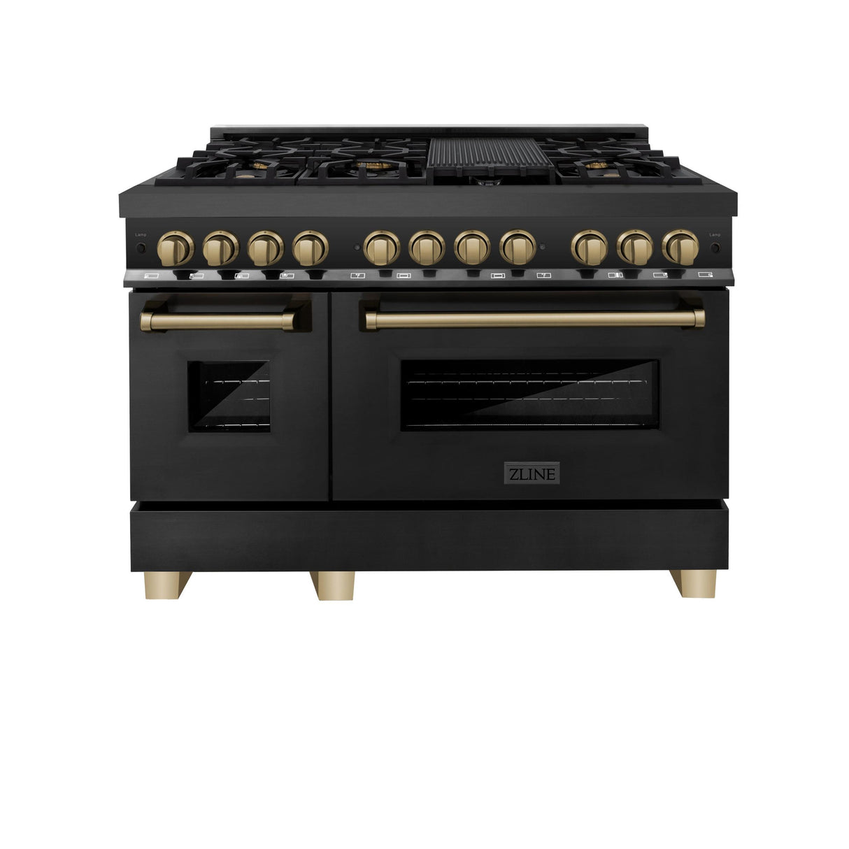 ZLINE Autograph Edition 48" 6.0 cu. ft. Dual Fuel Range with Gas Stove and Electric Oven in Black Stainless Steel with Accents (RABZ-48) [Color: Champagne Bronze] - (RABZ48CB)