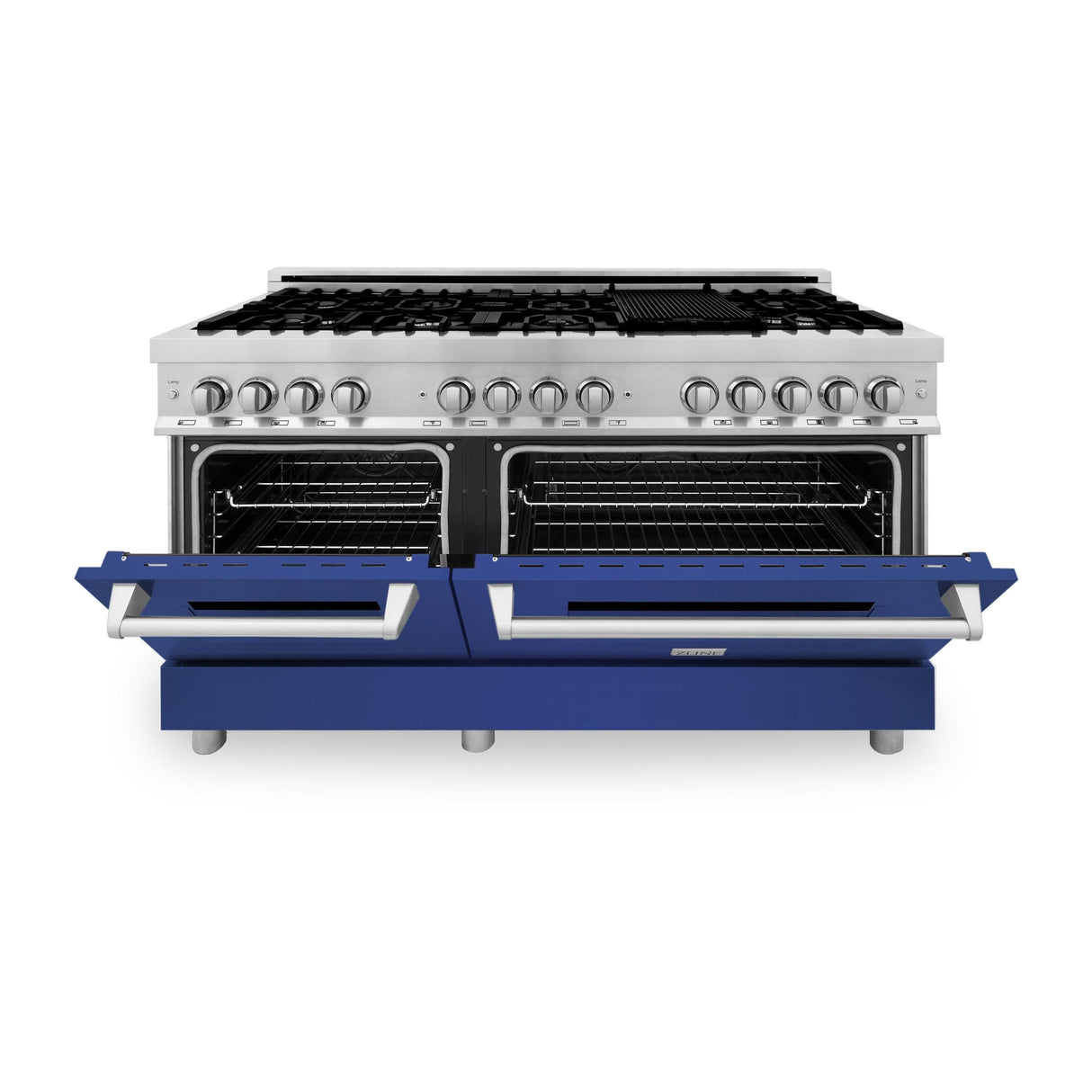 ZLINE 60 in. 7.4 cu. ft. Dual Fuel Range with Gas Stove and Electric Oven in Stainless Steel with Color Options (RA60) [Color: Blue Matte] - (RABM60)