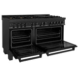 ZLINE 60 in. 7.4 cu. ft. Dual Fuel Range with Gas Stove and Electric Oven in Black Stainless Steel with Brass Burners (RAB-60) - (RAB60)