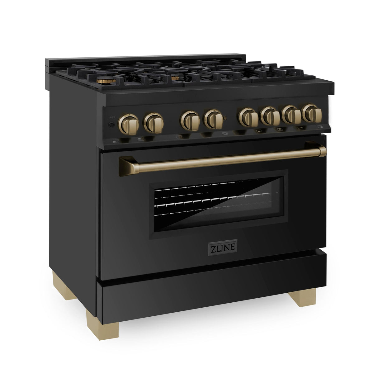 ZLINE Autograph Edition 36" 4.6 cu. ft. Dual Fuel Range with Gas Stove and Electric Oven in Black Stainless Steel with Accents (RABZ-36) [Color: Champagne Bronze] - (RABZ36CB)