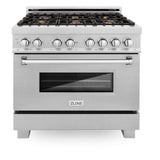 ZLINE 36 in. Professional Dual Fuel Range in DuraSnow Stainless Steel with Brass Burners and Reversible Griddle (RAS-SN-BR-GR-36) - (RASSNBRGR36)