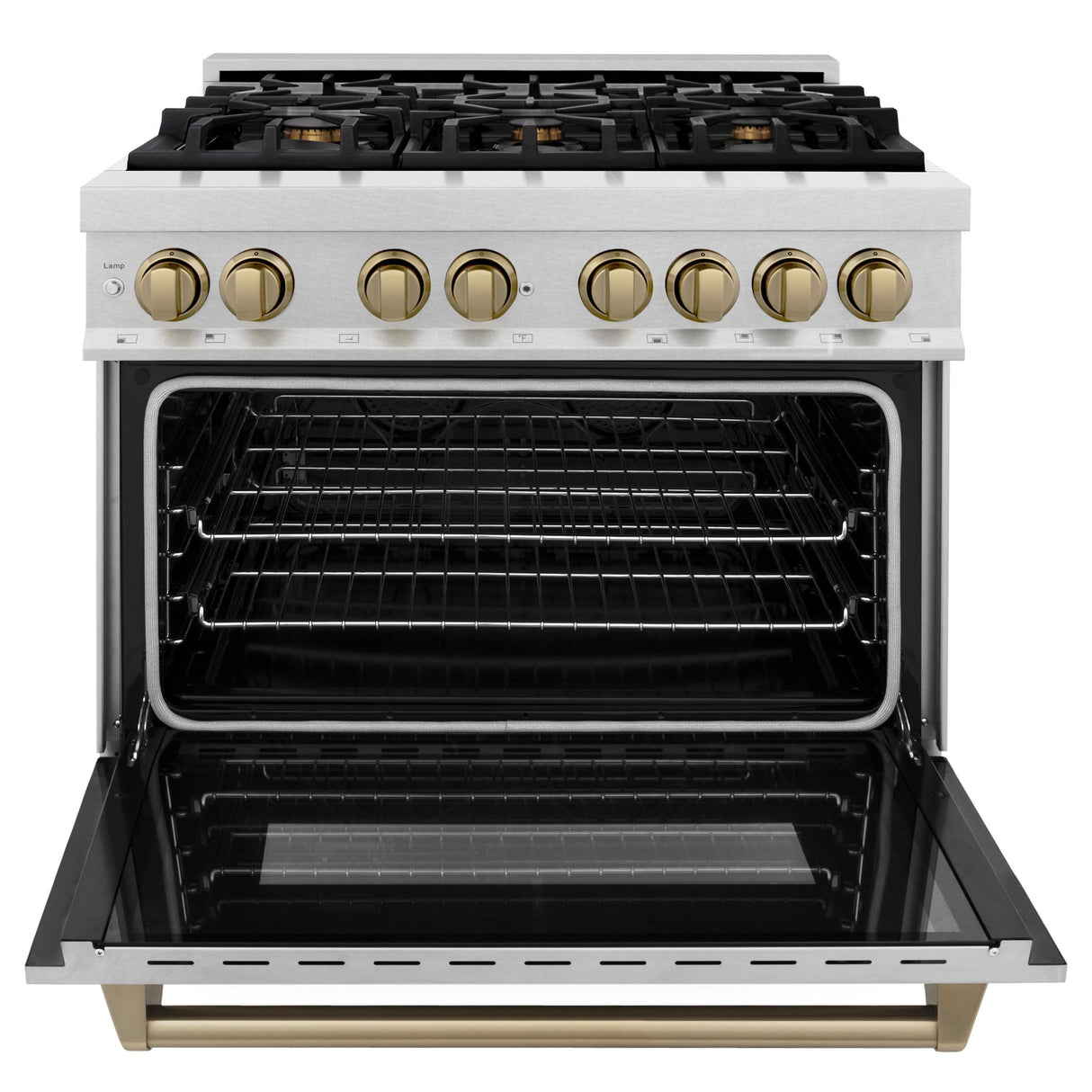 ZLINE Autograph Edition 36 in. 4.6 cu. ft. Dual Fuel Range with Gas Stove and Electric Oven in DuraSnow Stainless Steel with Accents (RASZ-SN-36) [Color: Champagne Bronze] - (RASZSN36CB)