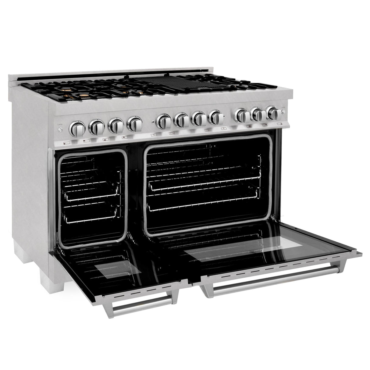 ZLINE 48 in. DuraSnow Stainless Steel 6.0 cu.ft. 7 Gas Burner/Electric Oven Range with Color Door Options (RAS-SN-48) [Color: DuraSnow Stainless Steel with Brass Burners] - (RASSNBR48)