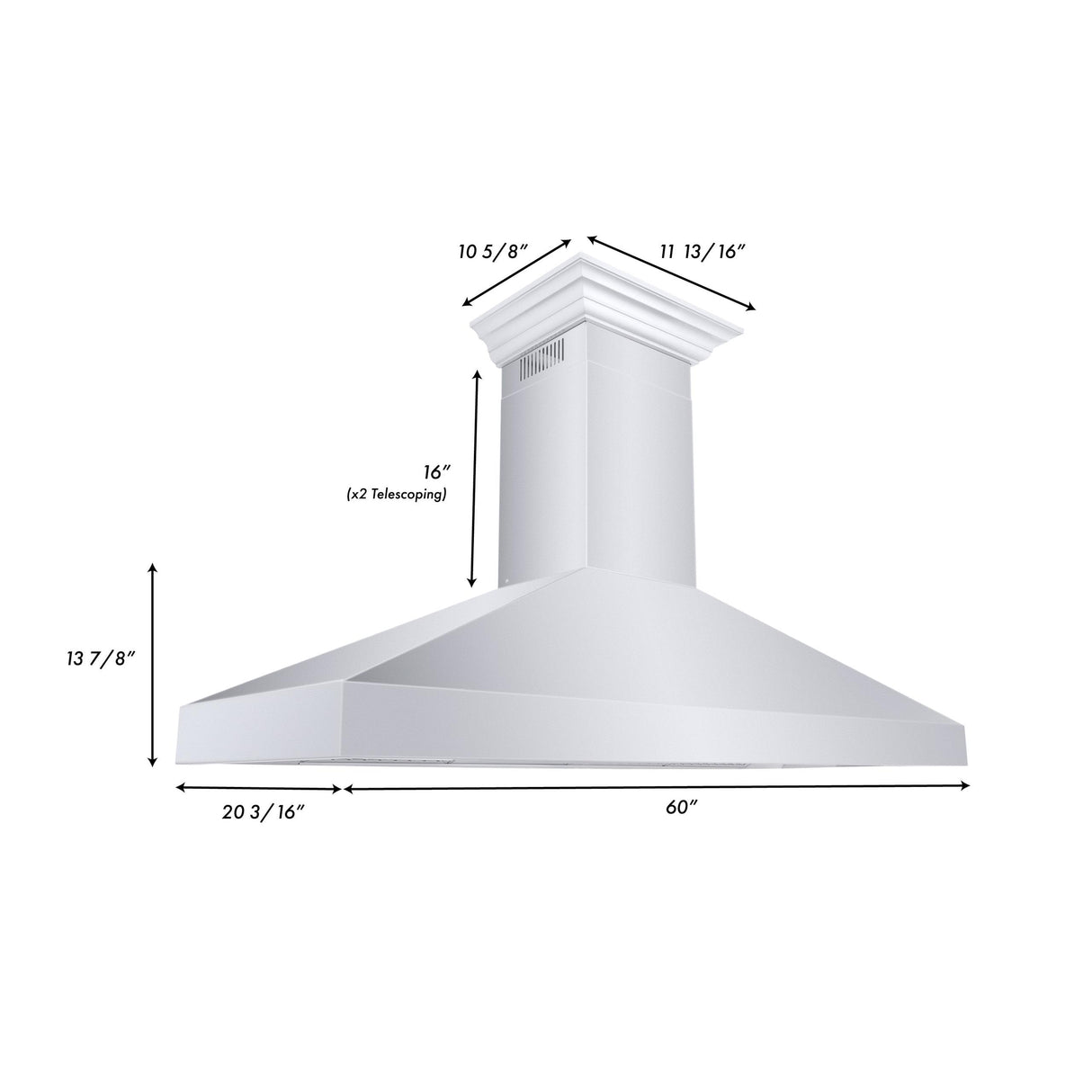 ZLINE Professional Convertible Vent Wall Mount Range Hood in Stainless Steel with Crown Molding (587CRN) - (597CRN60)