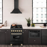 ZLINE Autograph Edition 24" 2.8 cu. ft. Dual Fuel Range with Gas Stove and Electric Oven in Black Stainless Steel with Polished Gold Accents (RABZ-24) [Color: Champagne Bronze Accents] - (RABZ24CB)