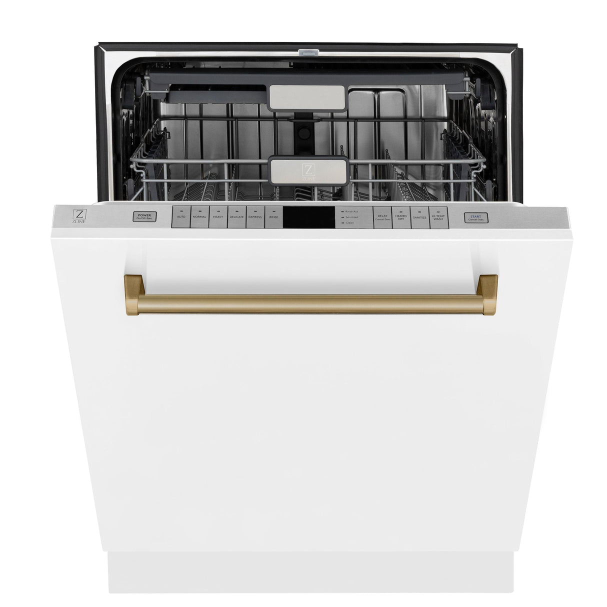 ZLINE Autograph Edition 24" 3rd Rack Top Touch Control Tall Tub Dishwasher in White Matte with Accent Handle, 51dBa (DWMTZ-WM-24) [Color: Champagne Bronze] - (DWMTZWM24CB)