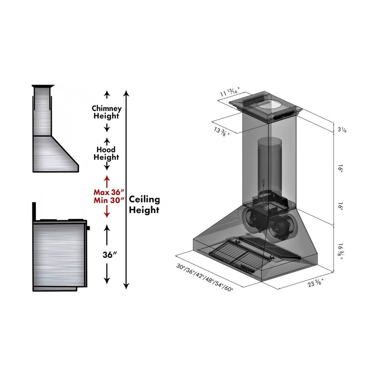 ZLINE Professional Convertible Vent Wall Mount Range Hood in Stainless Steel with Crown Molding (667CRN) - (667CRN42)