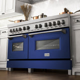 ZLINE 60 in. 7.4 cu. ft. Dual Fuel Range with Gas Stove and Electric Oven in DuraSnow Stainless Steel and Colored Door Options (RAS-60) [Color: DuraSnow Stainless Steel with Blue Matte Door] - (RASBM60)