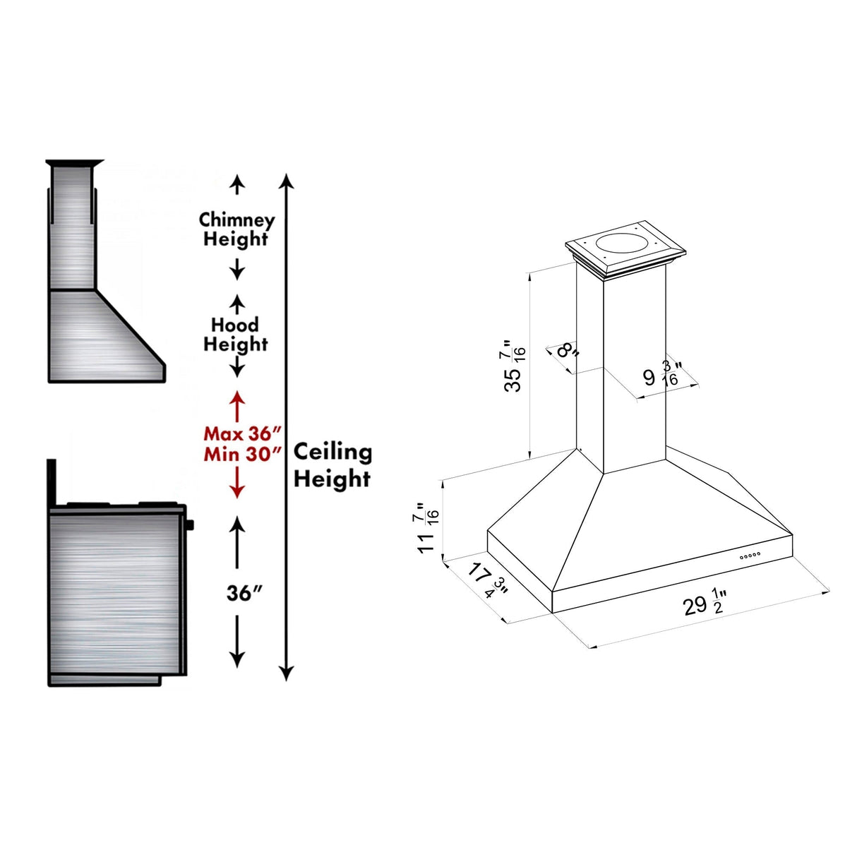 ZLINE Wall Mount Range Hood in DuraSnow Stainless Steel (8KL3S) - (8KL3S30)