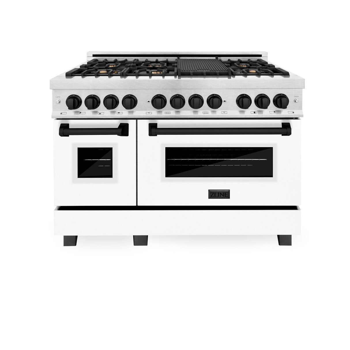 ZLINE Autograph Edition 48" 6.0 cu. ft. Dual Fuel Range with Gas Stove and Electric Oven in DuraSnow Stainless Steel with White Matte Door with Accents (RASZ-WM-48) [Color: Matte Black] - (RASZWM48MB)