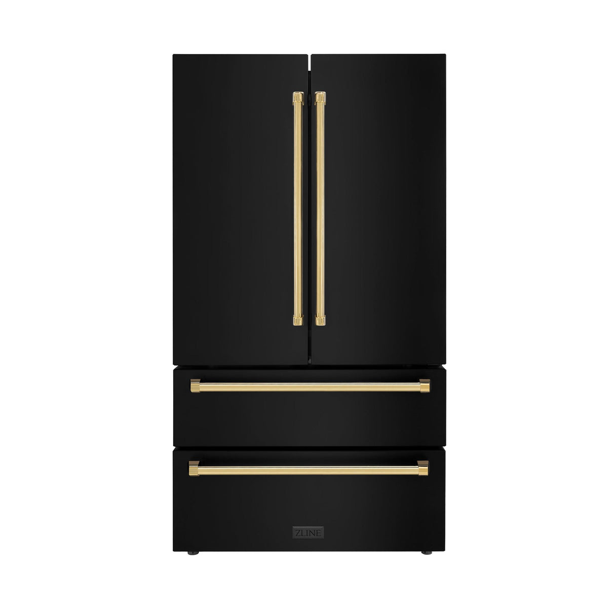 ZLINE 36" Autograph Edition 22.5 cu. ft 4-Door French Door Refrigerator with Ice Maker in Fingerprint Resistant Black Stainless Steel with Traditional Handles (RFMZ-36-BS-CB) [Color: Gold Accents] - (RFMZ36BSG)