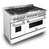 ZLINE 48 in. 6.0 cu. ft. Electric Oven and Gas Cooktop Dual Fuel Range with Griddle and White Matte Door in Stainless Steel (RA-WM-GR-48) - (RAWMGR48)