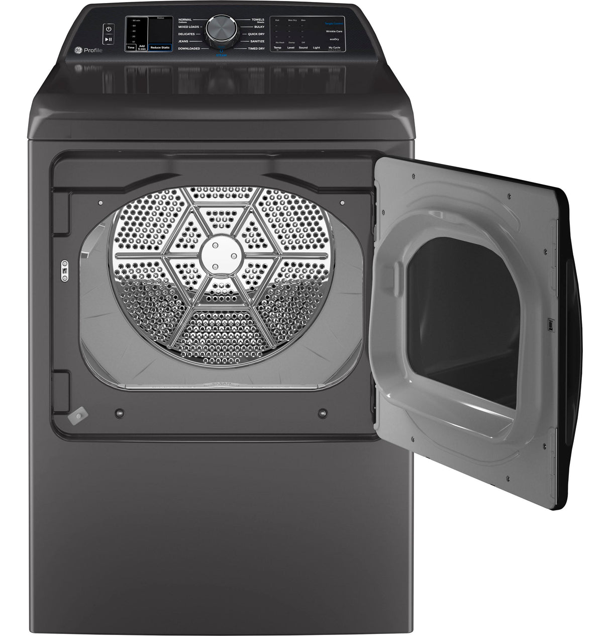 GE Profile(TM) ENERGY STAR(R) 7.4 cu. ft. Capacity Smart aluminized alloy drum Electric Dryer with Sanitize Cycle and Sensor Dry - (PTD70EBPTDG)