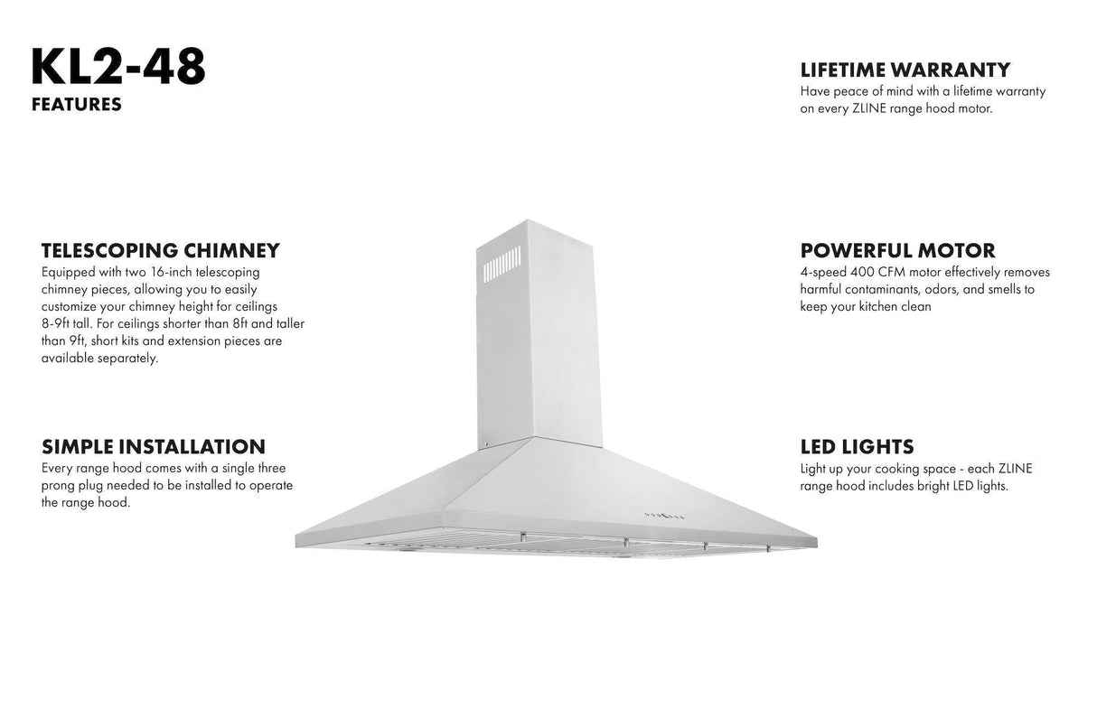 ZLINE Convertible Vent Wall Mount Range Hood in Stainless Steel (KL2) - (KL242)