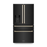 ZLINE 36" Autograph Edition 21.6 cu. ft 4-Door French Door Refrigerator with Water and Ice Dispenser in Fingerprint Resistant Black Stainless Steel with Traditional Handles [Color: Gold Accents] - (RFMZW36BSG)