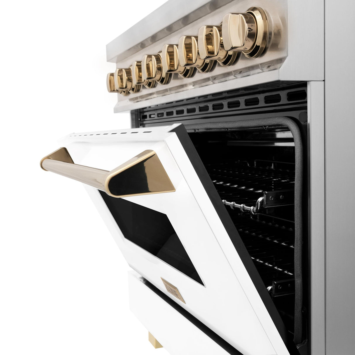 ZLINE Autograph Edition 36" 4.6 cu. ft. Dual Fuel Range with Gas Stove and Electric Oven in Stainless Steel with White Matte Door and Accents (RAZ-WM-36) [Color: Polished Gold Accents] - (RAZWM36G)