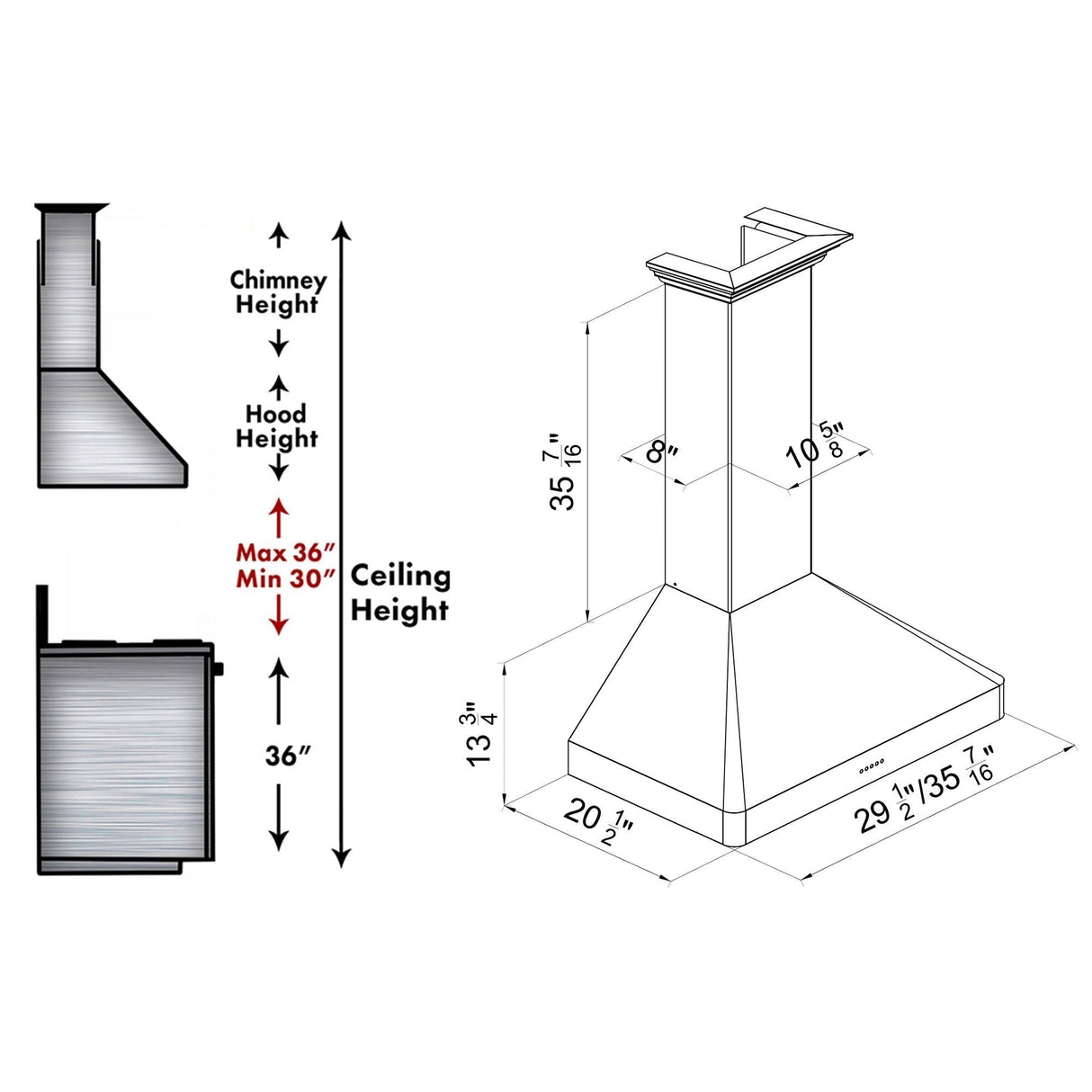 ZLINE Wall Mount Range Hood in DuraSnow Stainless Steel (8KF2S) - (8KF2S30)